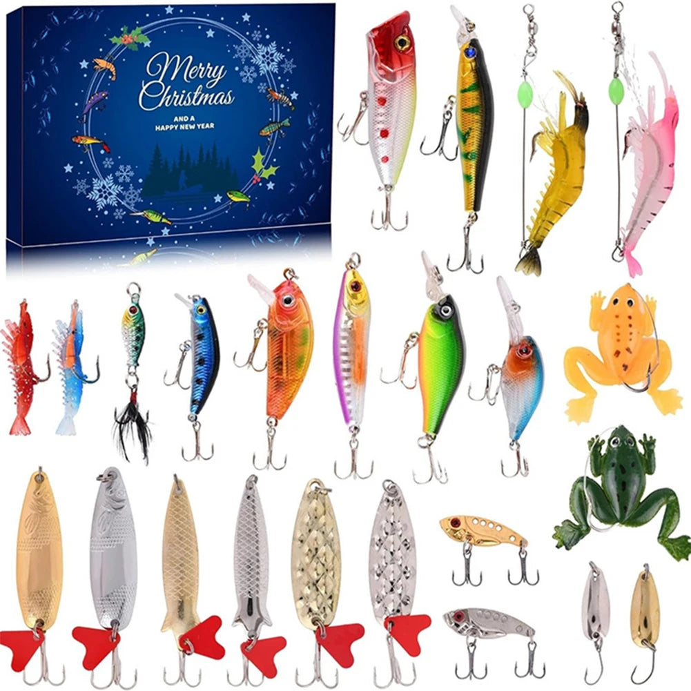 2025 Christmas Fishing Baits Advent Calendar Fishing Tackle Set 24 Days Christmas Countdown Calendar Fishing Lures Box Gift